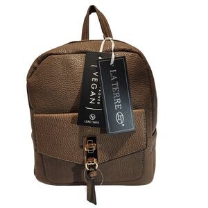 La Terre Fashion Backpack Style Handbag & Wristlet Brown Vegan Leather New NWT
